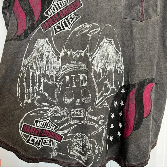 Harley Davidson Gray Graphic Cropped Back Tee. Size Medium. NWT. - Picture 4 of 8